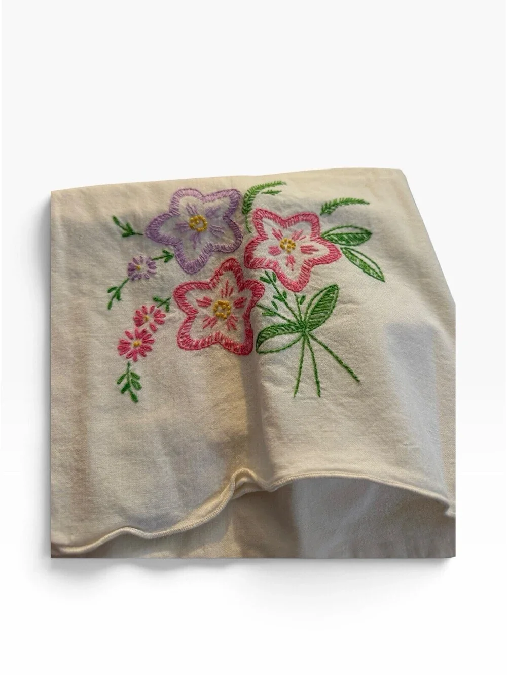 White Floral Embroidered Pillowcase 20 x 30 in Pink Purple Embroidery Bedroom